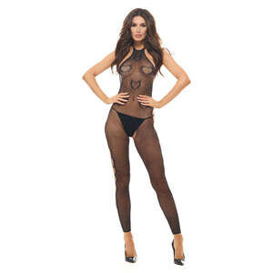 Rene Rofe - Love Stroke Stones Heart Bodystocking and G-String - Black